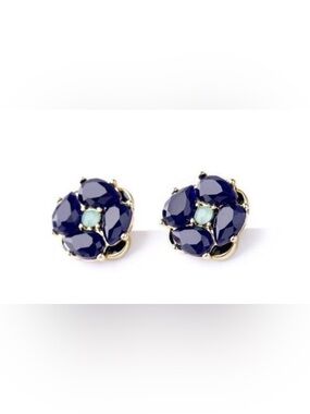 kate spade Navy and Aqua Crystal Flower Stud Earrings